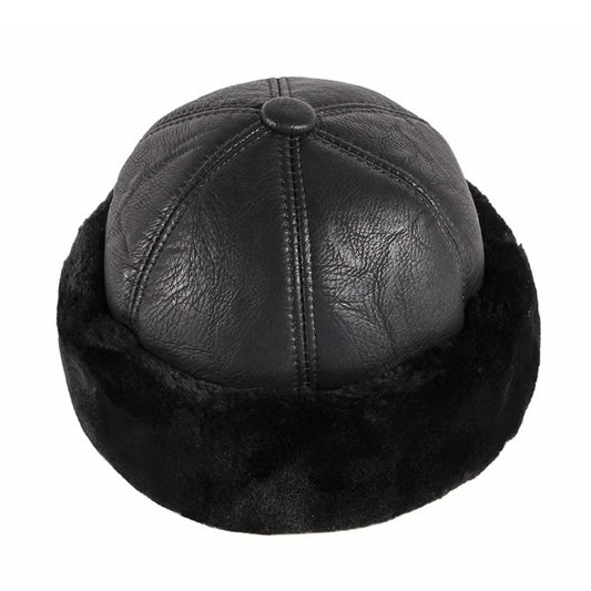 Warm Thick Winter Hat Fleece Lined Fur Leather Men Hat