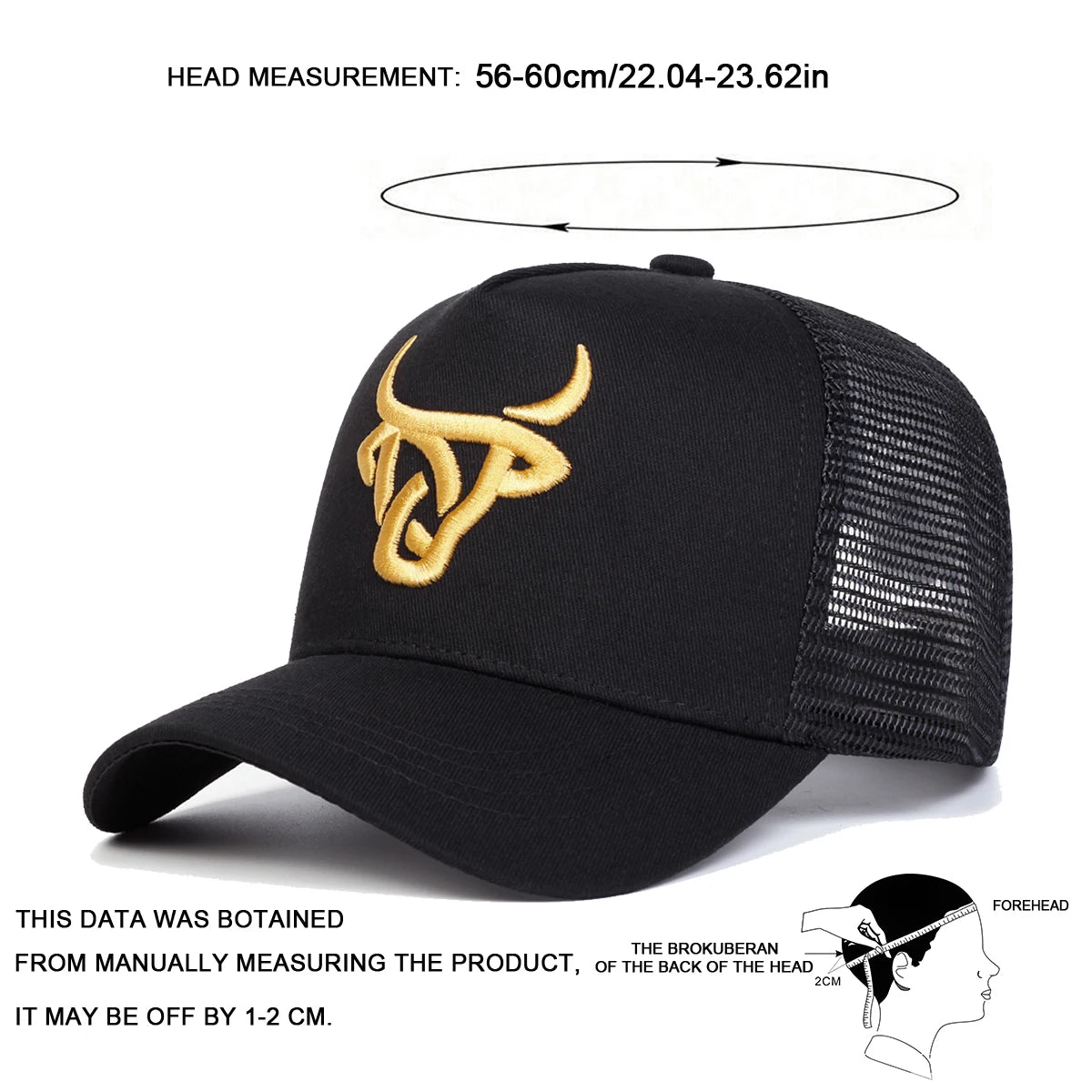 Unisex Ox Head Embroidery Baseball Net Caps Adjustable Casual Hats