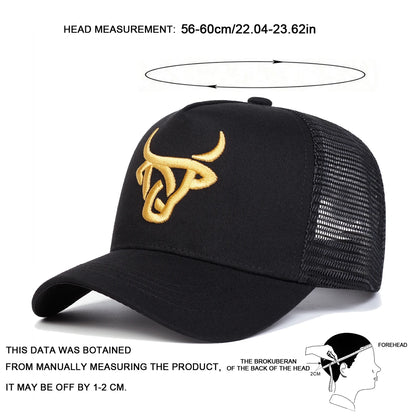 Unisex Ox Head Embroidery Baseball Net Caps Adjustable Casual Hats