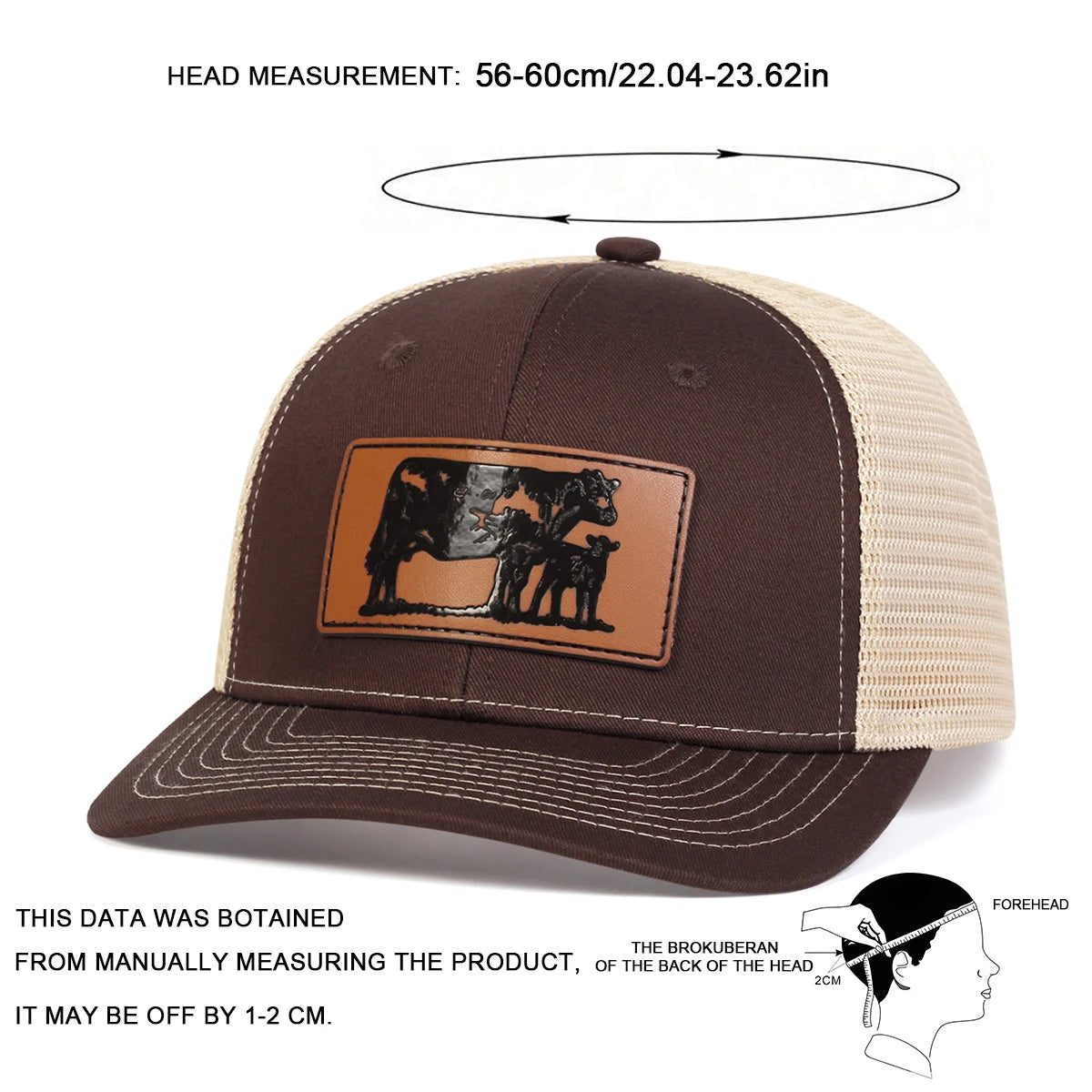 Unisex Brown Cow Leather Label Baseball Net Caps Spring and Summer