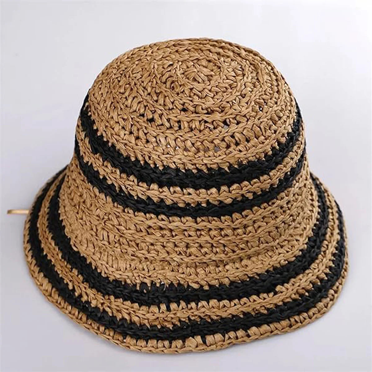 Woven Straw Hat Women Summer Strip Sunshade Bucket Hat