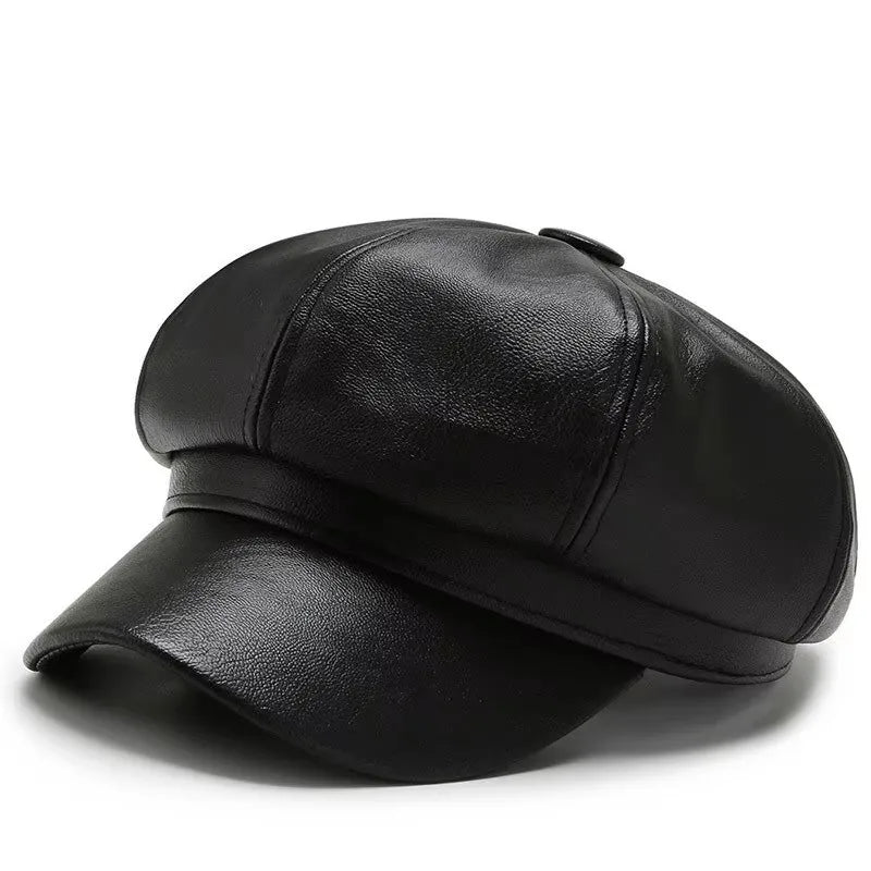 Autumn And Winter Leather Octagonal Hat Women's