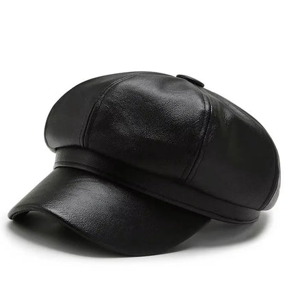 Autumn And Winter Leather Octagonal Hat Women's