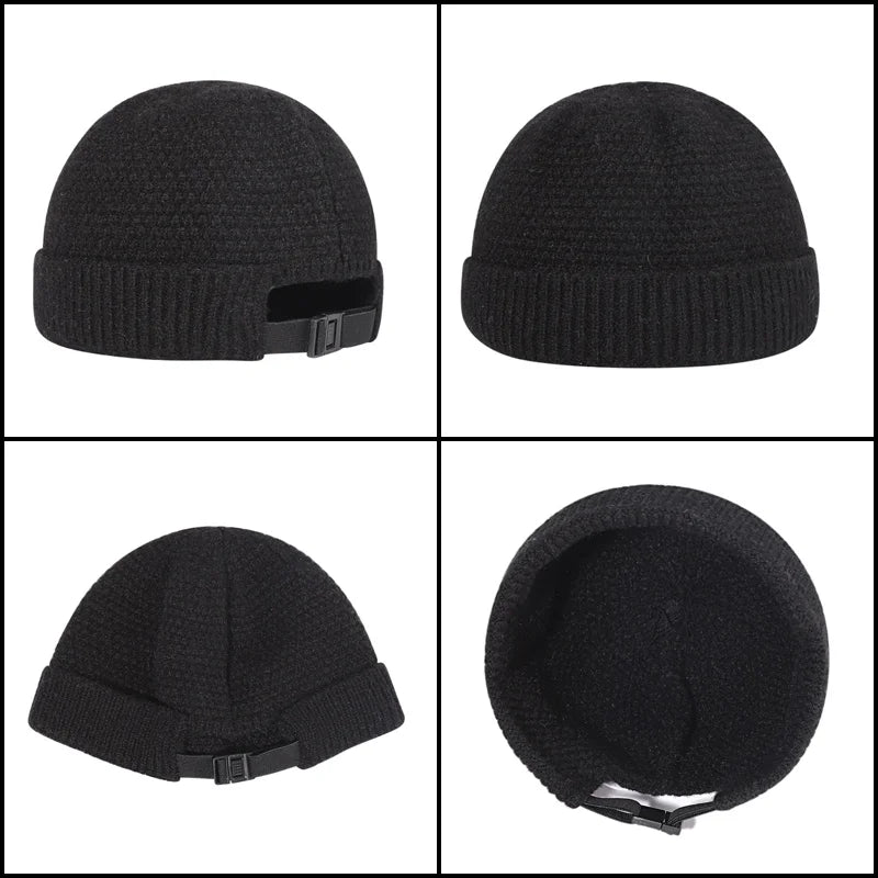 Solid Color Warm Knitted Brimless Hat Men