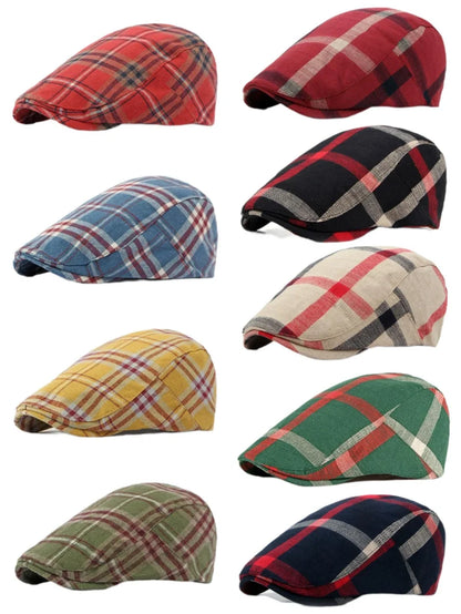 Spring Summer Dopamine Plaid Beret Duck Tongue Forward Hat