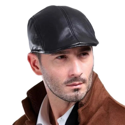 Fall Winter PU Men's Beret Hat Fashionable Casual Style Headwear