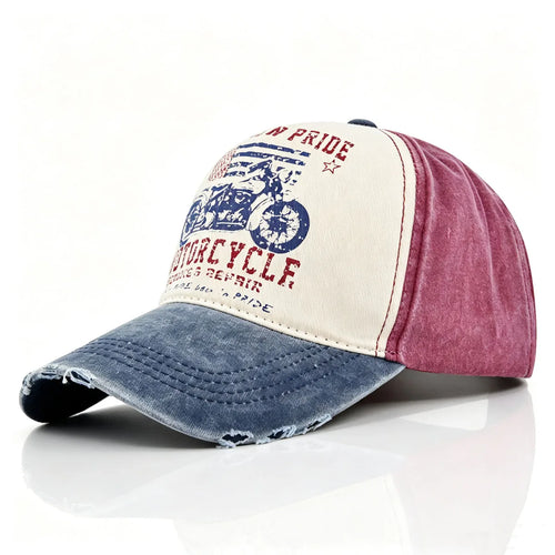 Vintage Washed Baseball Cap American Flag Motorcycle Print Distressed Dad Hat Outdoor Sun Cap Unisex