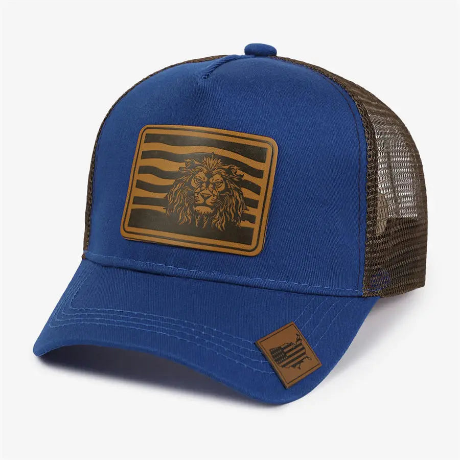 New Leather Label Lion Mesh Cap Men's Trucker Hat