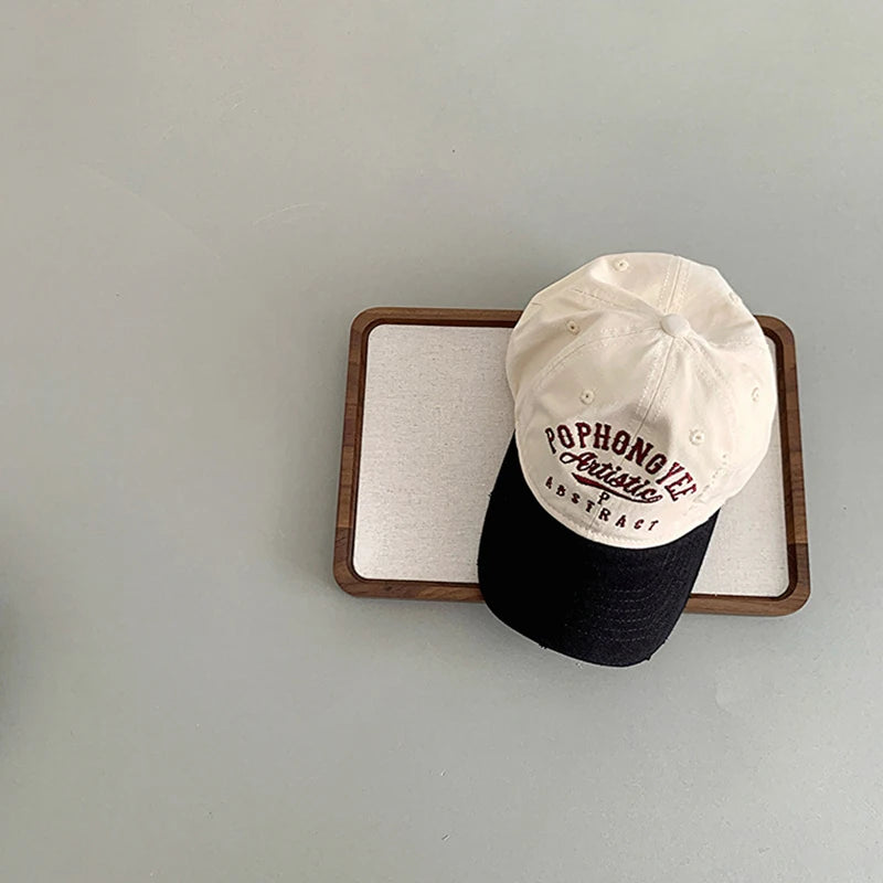 Color Block Children Duck Hat Embroidery Letter Baby Baseball Hats Soft Top Kids Peaked Cap Outdoor Sun Visors