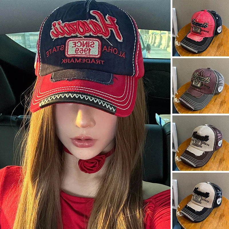 Retro Letter Embroidery Baseball Caps for Women Men