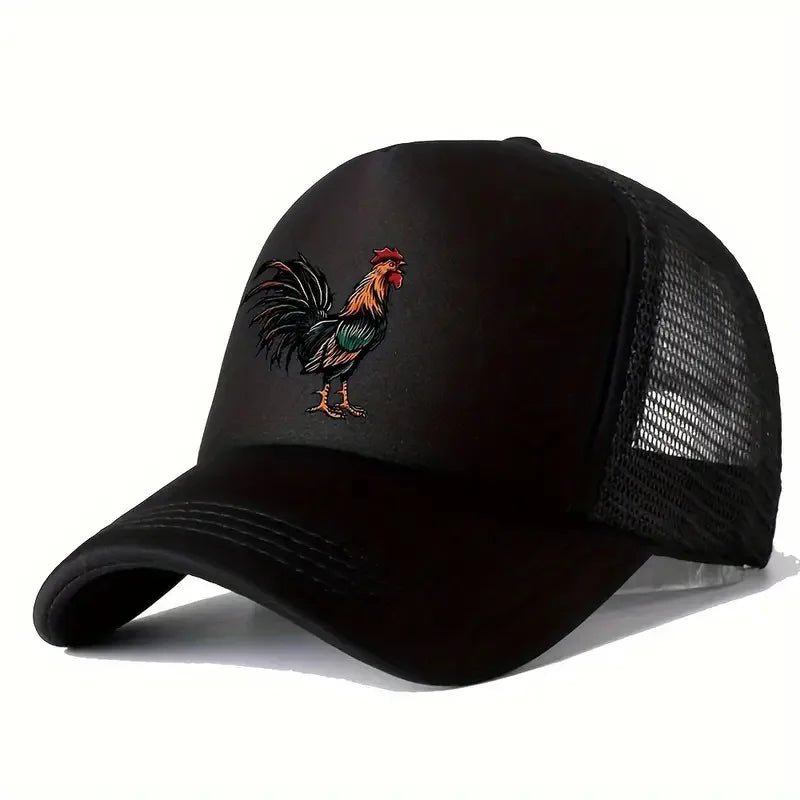 Vibrant Rooster Design Mesh Baseball Cap