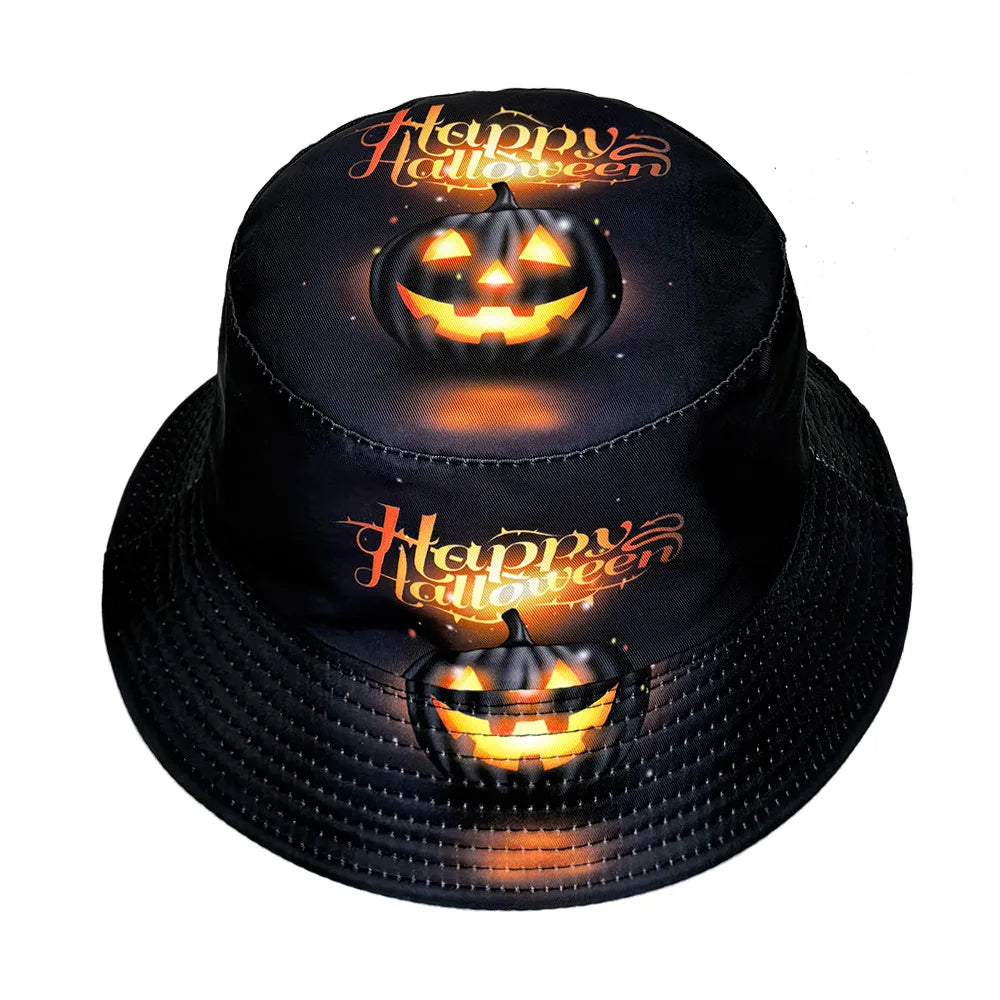 Halloween Decoration Bucket Hat Black Orange Pumpkin Jack O Lantern Fisherman Cap Spooky Party Cosplay Panama Hat