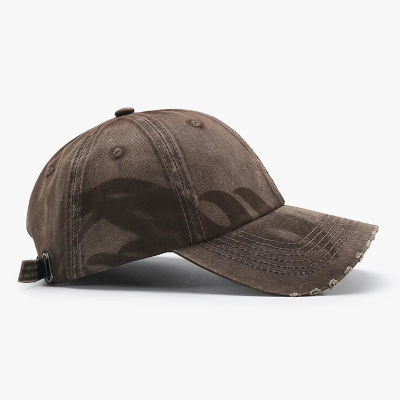 Unique Versatile Fashion Japanese Retro Washed Mixed-Color Ripped Baseball Cap