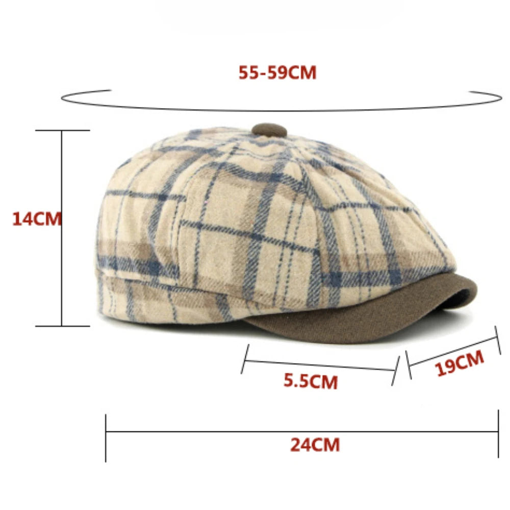 Men Berets Women Vintage Artist Painter Plaid Beret Hat