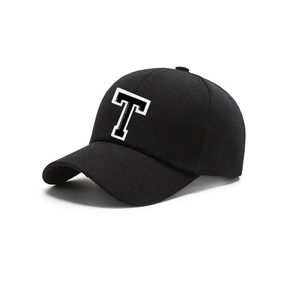 Black Unisex 26 A-Z Letter Baseball Cap, Adjustable Casual Breathable Sunscreen Cap