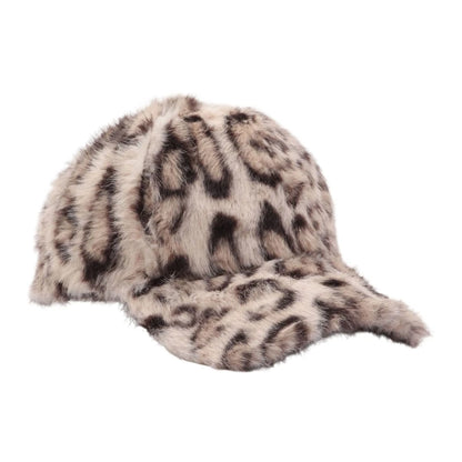 Leopard Pattern Baseball Hat Soft Warm Winter Plush Hat