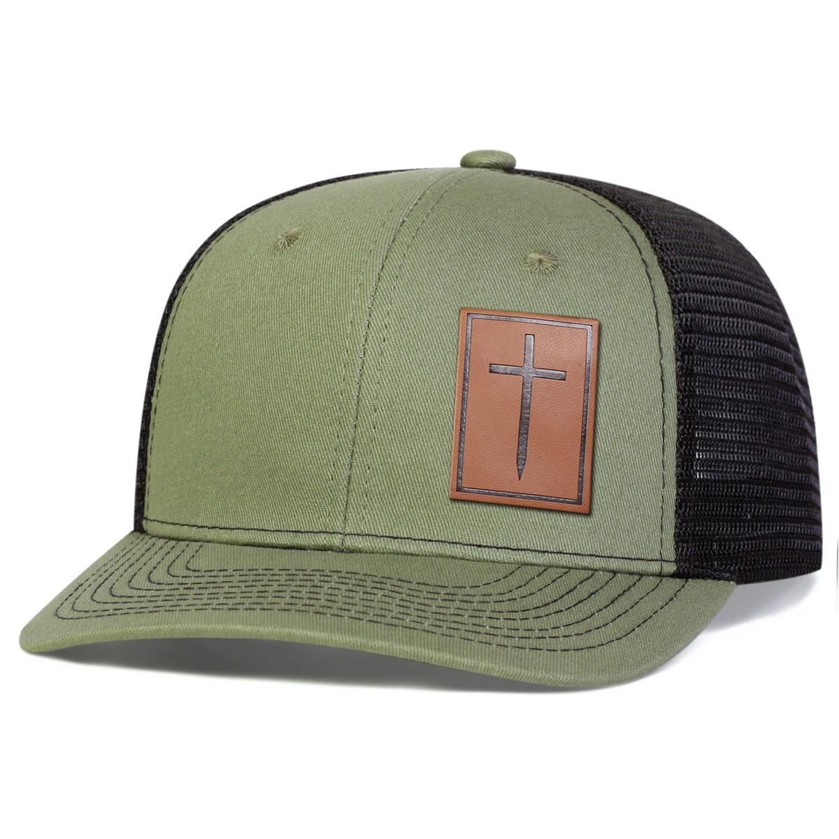 Unisex Cross Brown Leather Label Baseball Net Caps Outdoor Adjustable Casual Sunscreen Hat