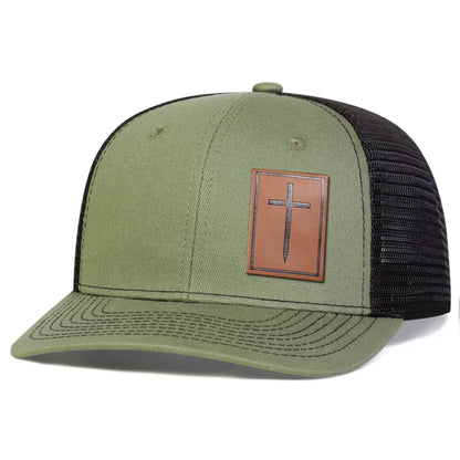 Unisex Cross Brown Leather Label Baseball Net Caps Outdoor Adjustable Casual Sunscreen Hat