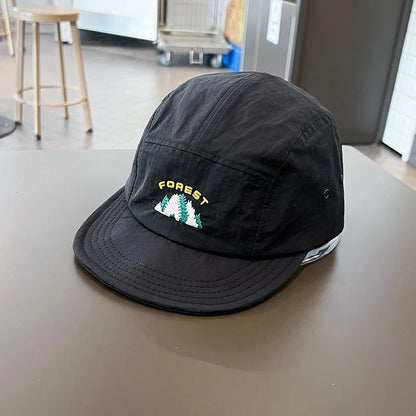 Japanese Short Brim Embroidery Baseball Cap For Women Men