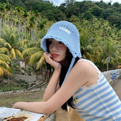 Women's Sun Hats Fashion Blue Cap Woven Fisherman's Hat