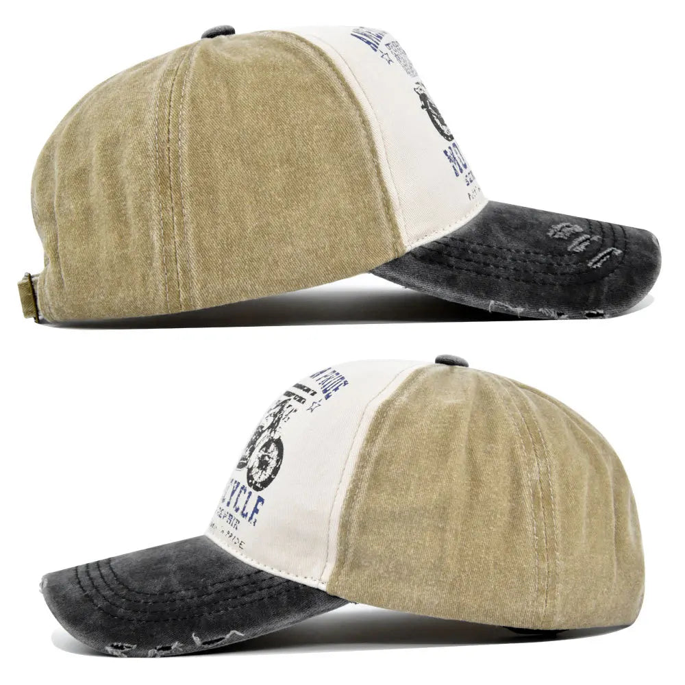 Vintage Washed Baseball Cap American Flag Motorcycle Print Distressed Dad Hat Outdoor Sun Cap Unisex