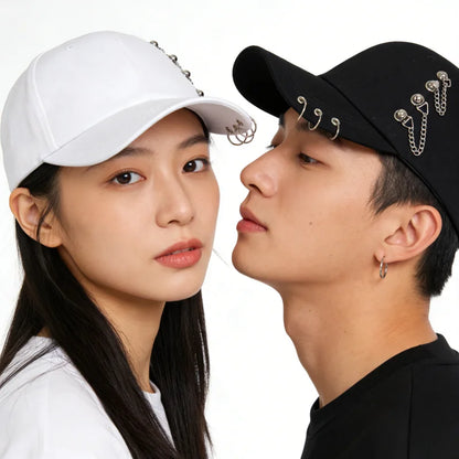 Y2K Punk Metal Chain Ring Baseball Cap Women