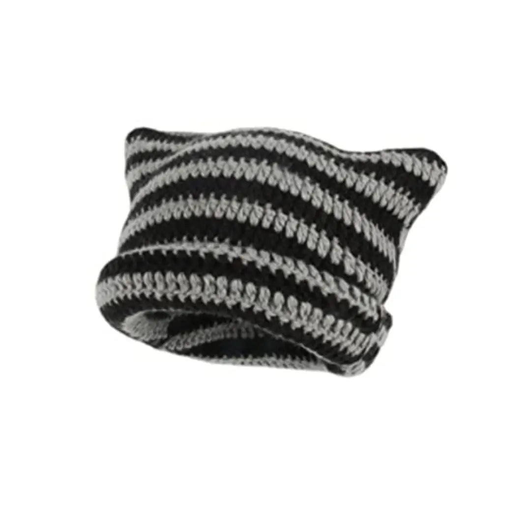 Cute Cat Ears Beanie Hats For Women Winter Striped Korean