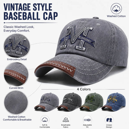 Vintage Washed Cotton Baseball Cap Men Women Letter M Embroidery Dad Hat