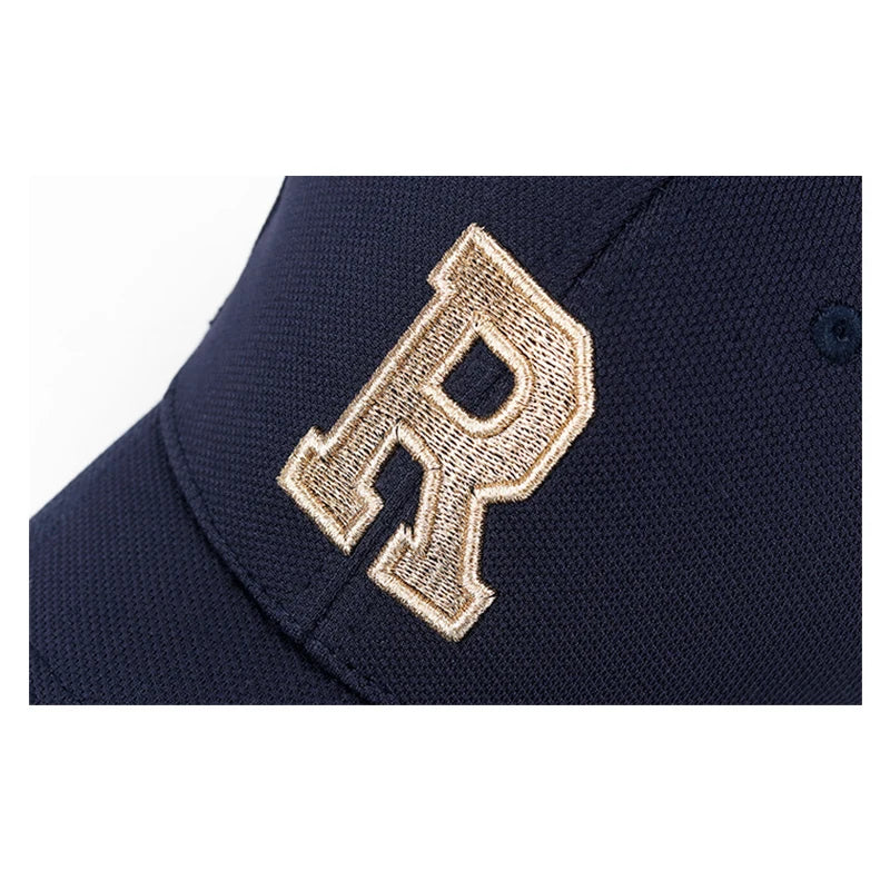 New High Quality R Letter  Gold Thread 3D Embroidery Adjustable Elastic Pineapple Cloth Baseball Cap Sun Hat