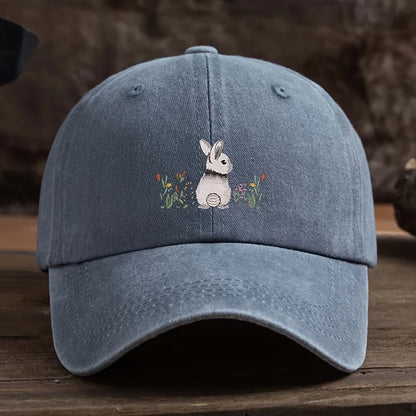 Baseball Cap Cute Rabbit Floral Print Lightweight Textile Fabric