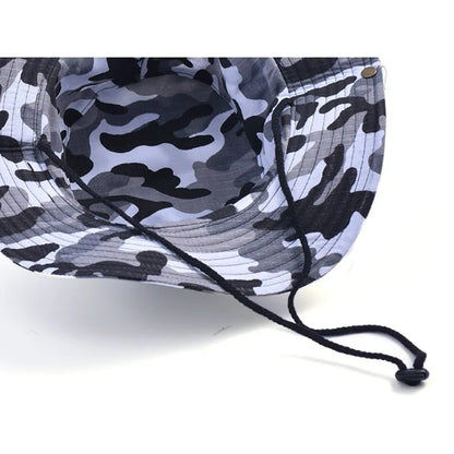 Summer Men Bucket Hat Outdoor UV Protection Wide Brim Panama Safari Hunting Hiking Hat