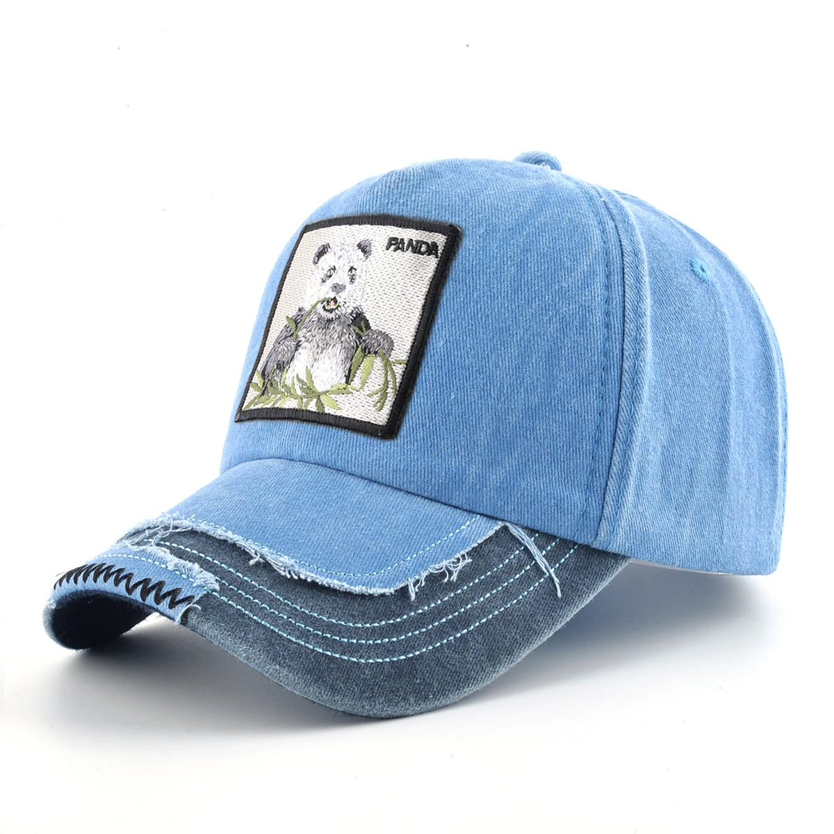 Vintage Denim Baseball Cap With Embroidery Animals