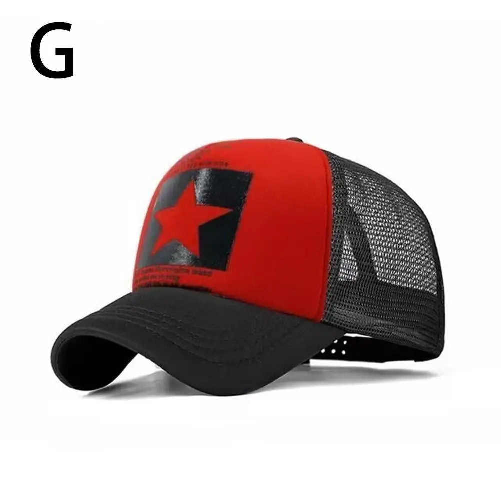 Summer Mesh Baseball Cap Fashion Star Printed Adjustable Baseball Hat Ponytail Cap Unisex Outdoor Sports