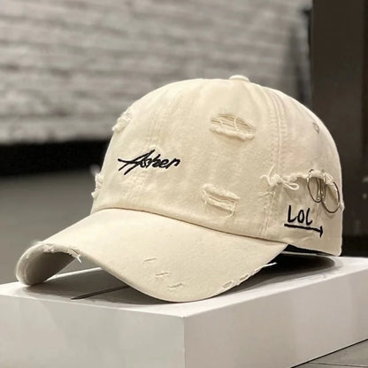 Unisex Asher Embroidery Hole Iron Ring Baseball Caps Outdoor Adjustable Casual Hats Hip Hop Hat Sunscreen Hat
