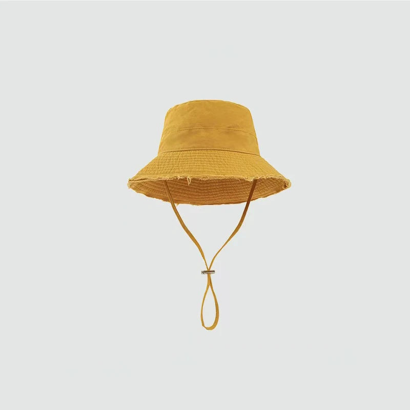New Custom Logo Fashion Women Drawstring Torn Edge Bucket Hats