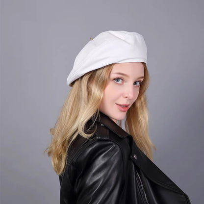 2025 Spring 100% Real Leather Beret Hat Women