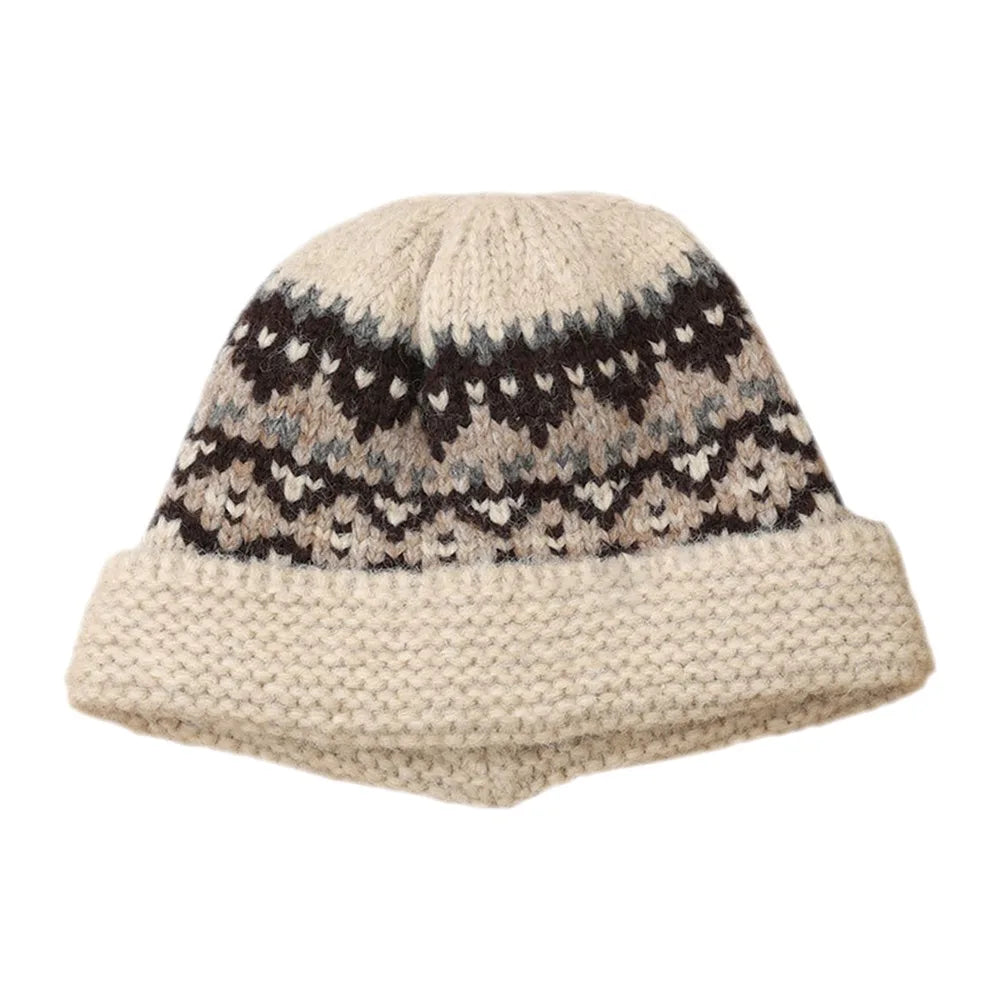 Fashion Jacquard Women Beanie Cap Warm Thermal Fisherman Hat Knitted Hat Women