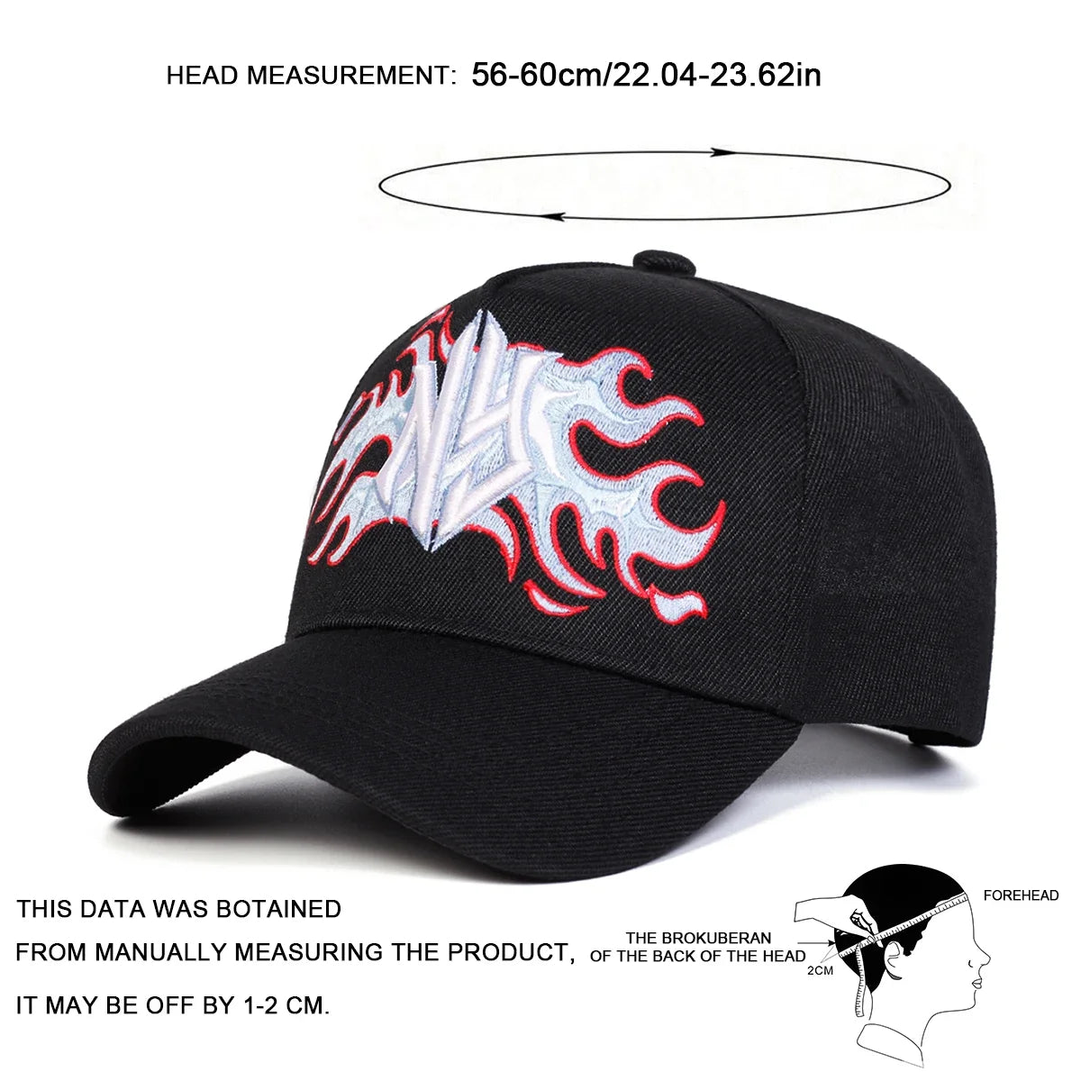 Unisex NY Flame Embroidery Baseball Caps Spring Autumn