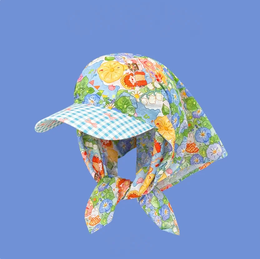Women Plaid Tie Back Turban Hat Summer