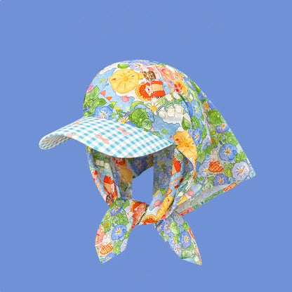 Women Plaid Tie Back Turban Hat Summer