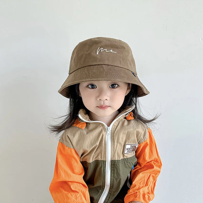 Embroidery Letter Fisherman Hat For Children Sunshade Bucket Cap Solid Cotton Kids Basin Caps 2-6 Year