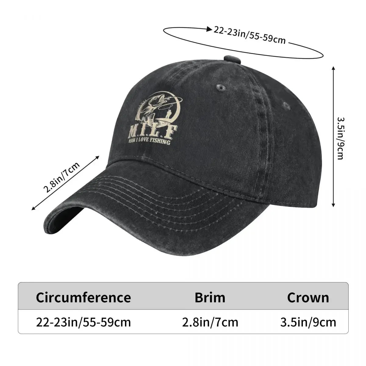 Fashion MILF Man I Love Fishing Baseball Cap Unisex Style Distressed Cotton Sun Cap