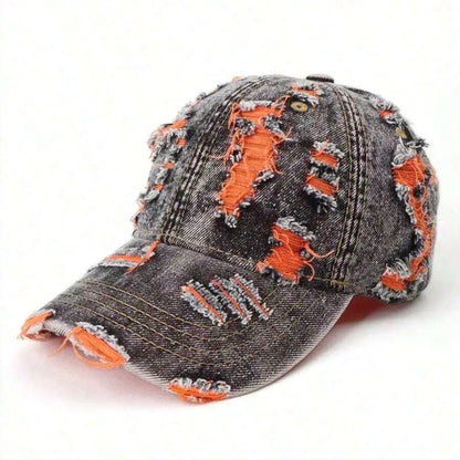 Washed Frayed Denim Baseball Cap For Women Stylish Casual Hat