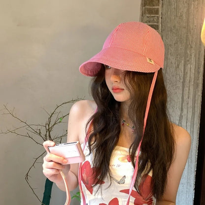 Fashion Striped Bucket Hat Breathable Adjustable Sunscreen Hat