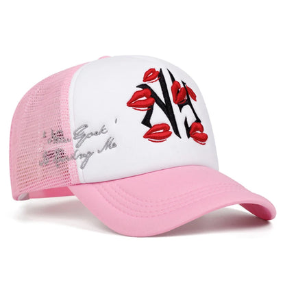 Net Hat NY Lipprint Embroidery Street Hip Hop HatBaseball Hat Unisex