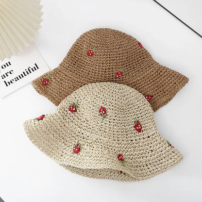 Summer Hat Women Strawberry Pattern Sunscreen Big Brim Fisherman Cap Sun Hat