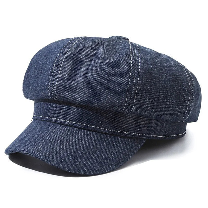 Women's Denim Newsboy Beret Cap Visor Cap