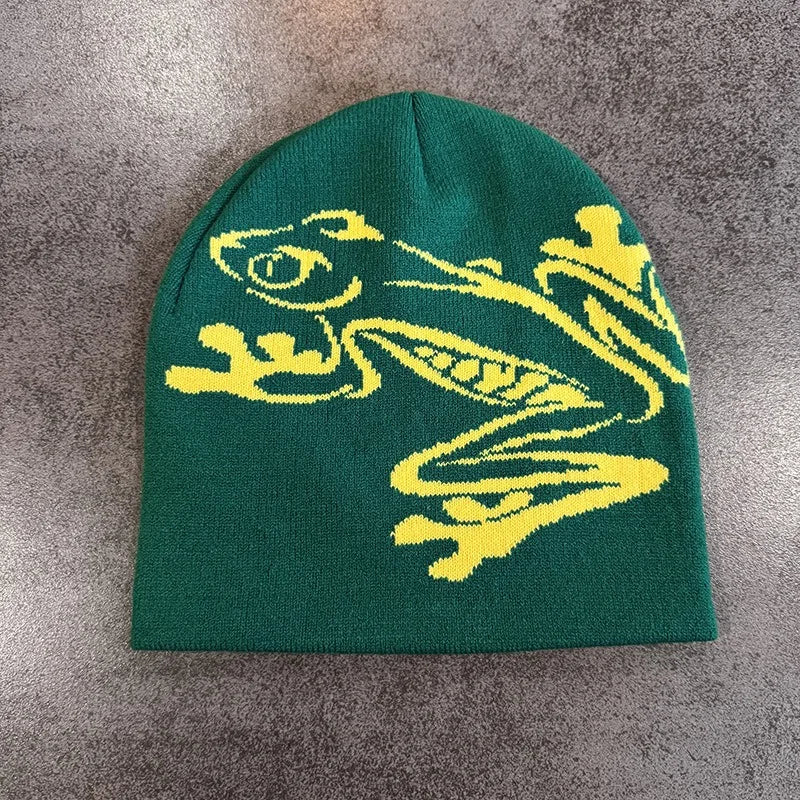 Tree Frog Print Beanie Men Women, Stretchy Knit Skull Cap