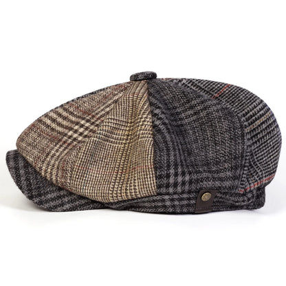 Unisex Retro Grid Stitching Newsboy Caps Men British Painters Hats