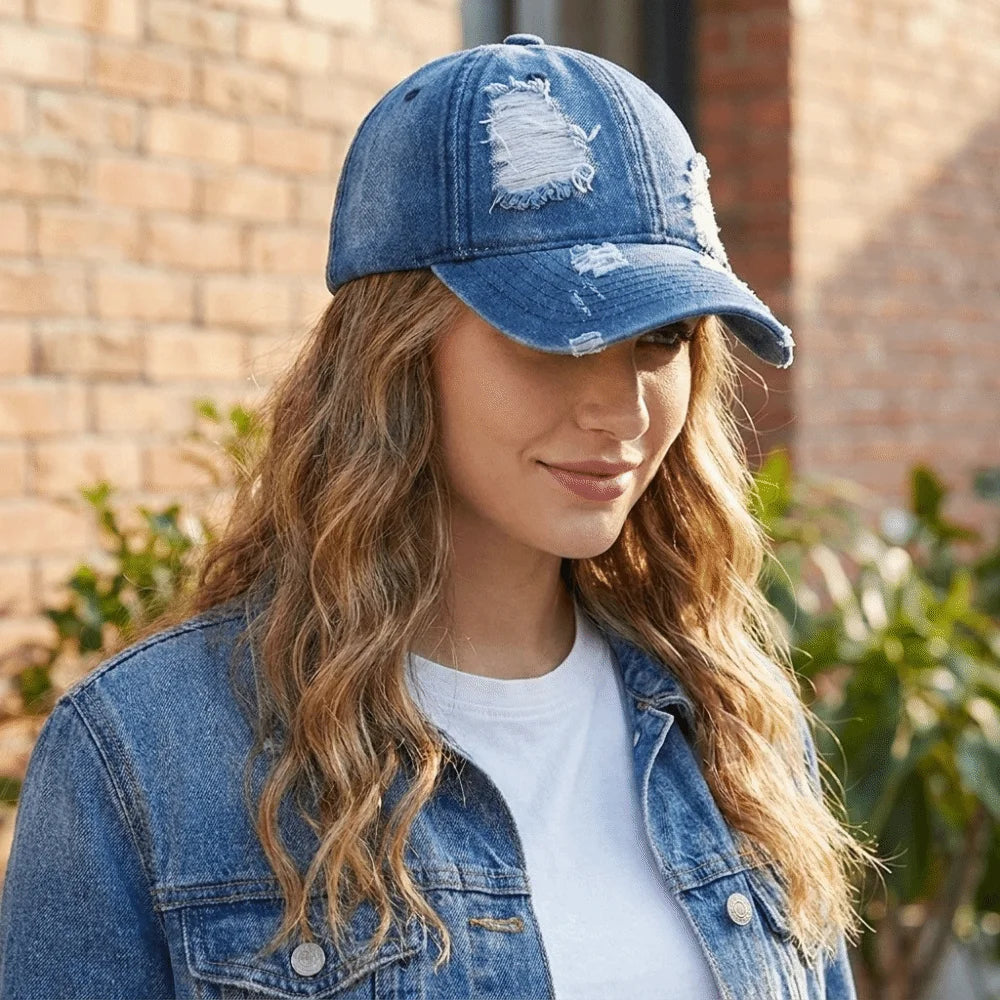 Retro Ripped Washed Denim Baseball Cap